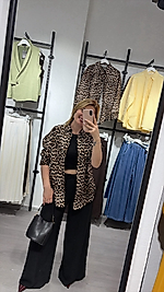 Keten Leopar Oversize Gömlek