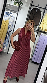 Yaka Detaylı Bordo Maxi Boy Elbise