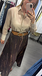 Batik Desenli Dökümlü Şifon Maxi Boy Kemerli Etek