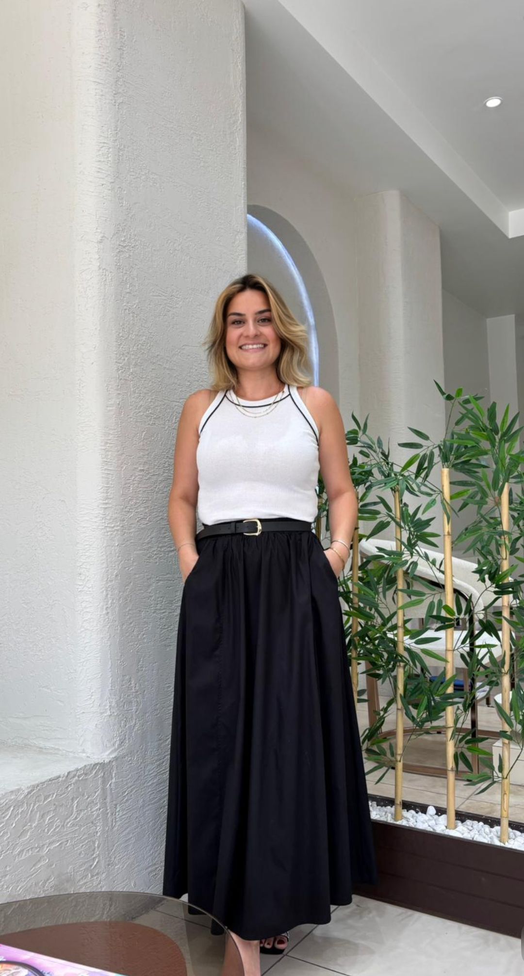 Bel Lastikli Cep Detaylı Maxi Etek