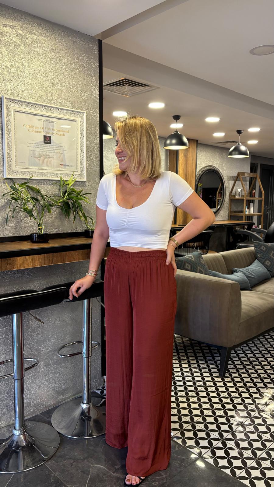 Kiremit Rengi Bol Pantalon