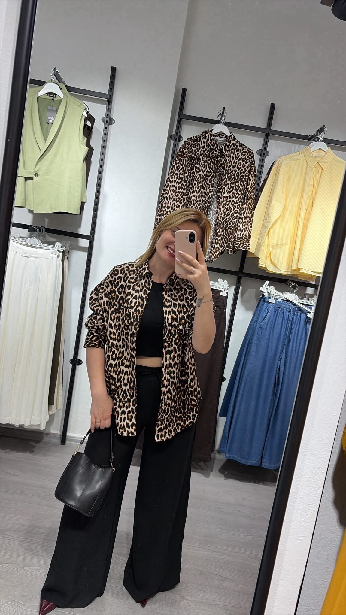 Keten Leopar Oversize Gömlek