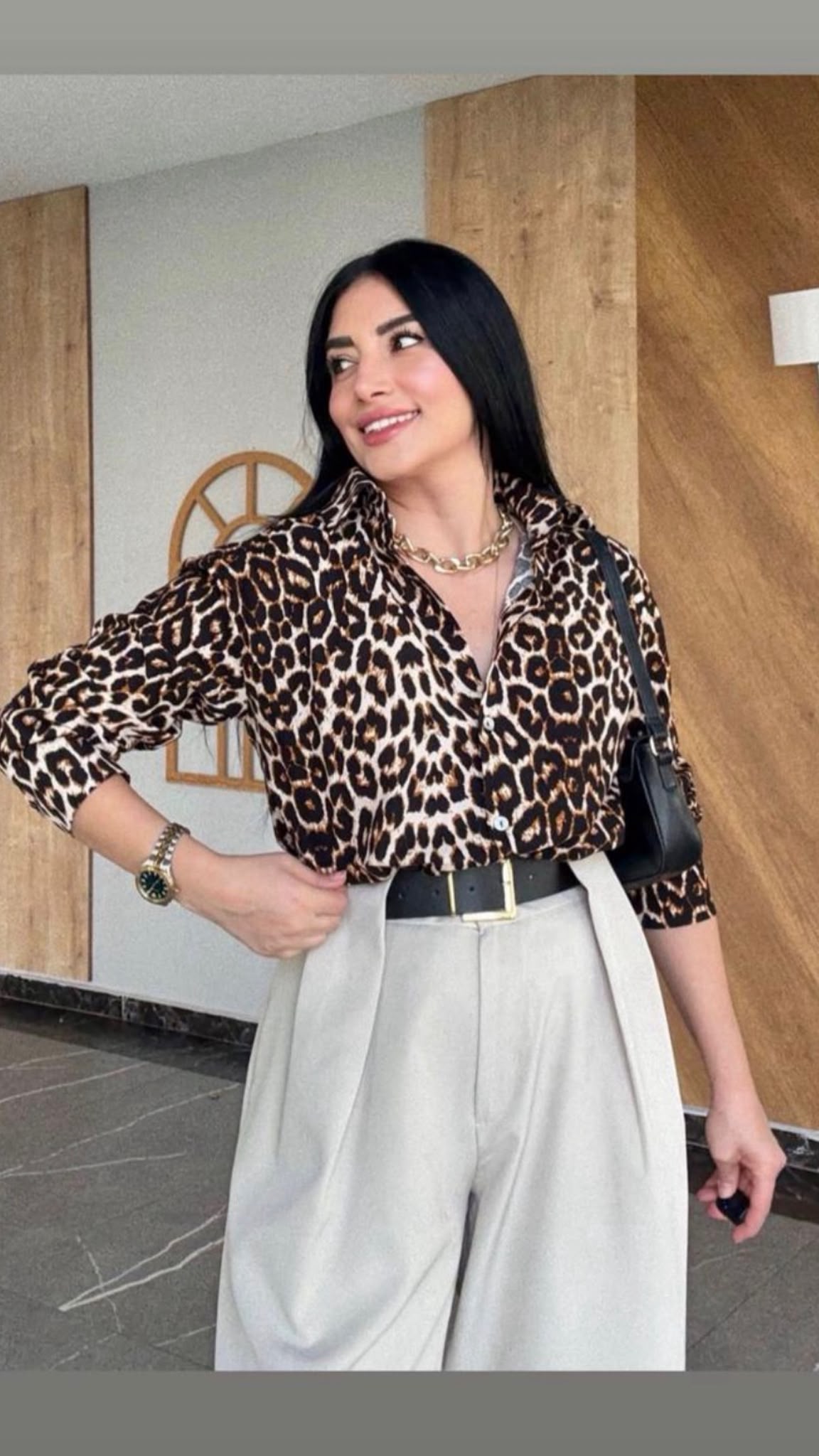 Keten Leopar Oversize Gömlek