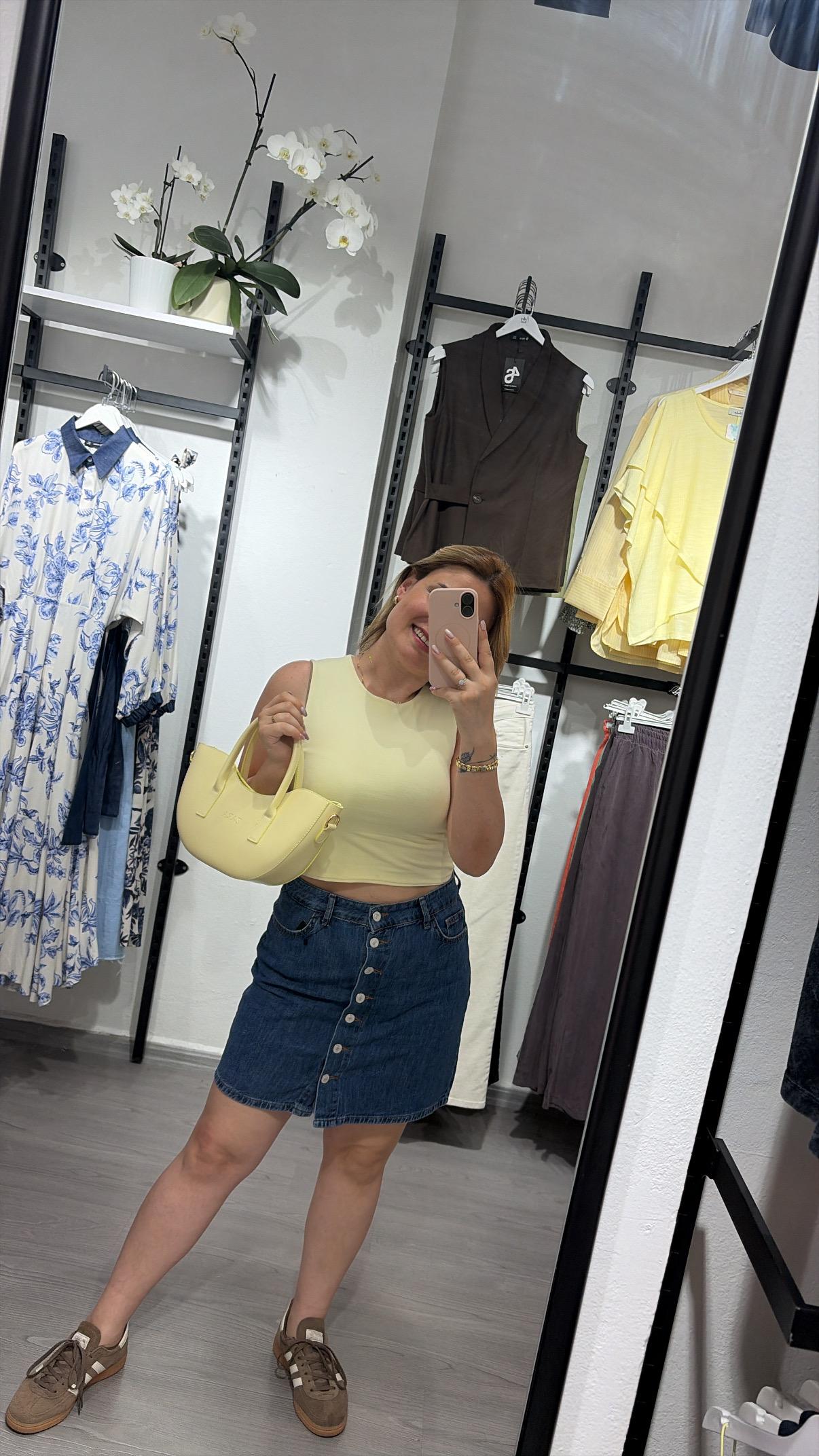 Önden Düğmeli Kot Etek