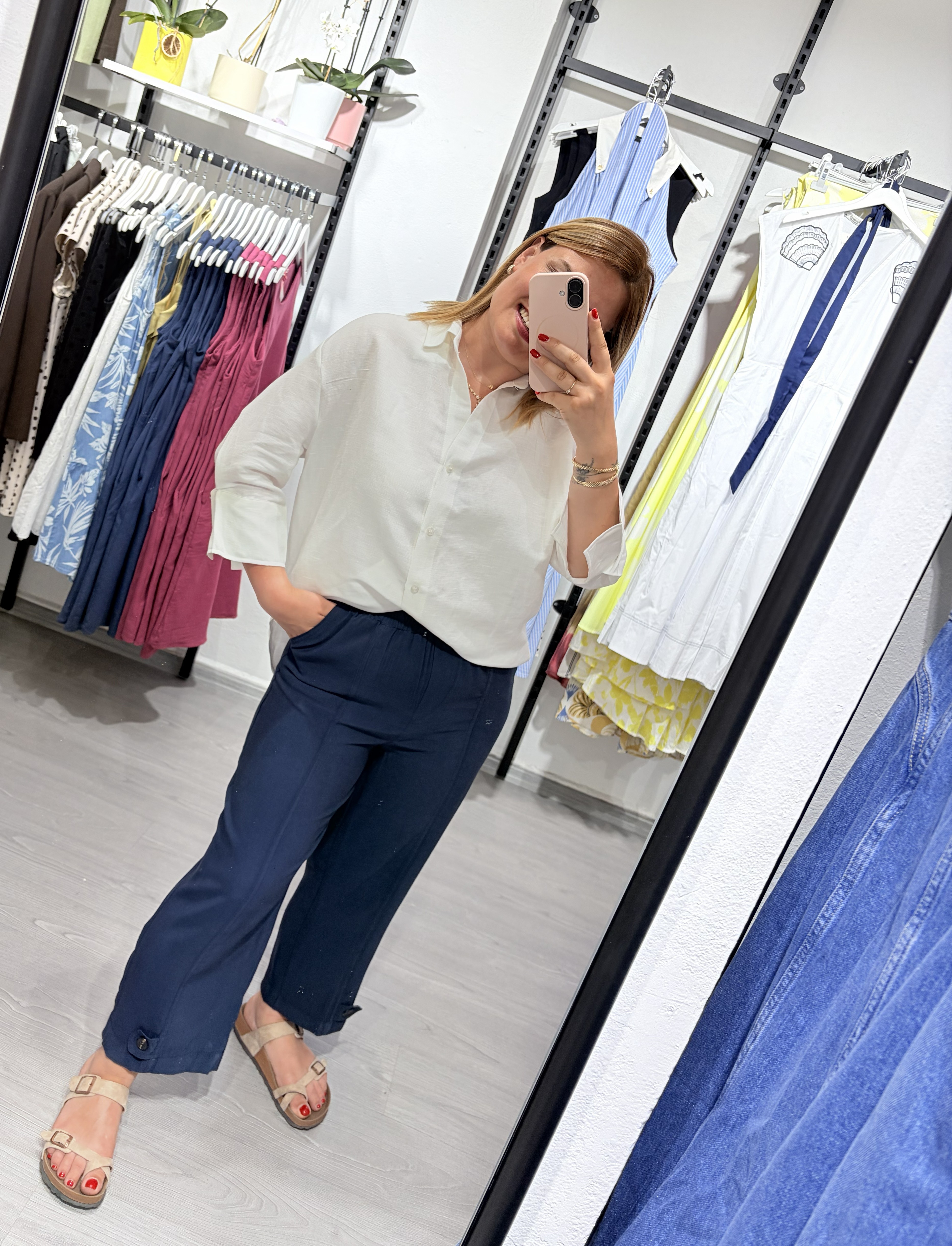 Lacivert Beli Lastikli Midi Boy Paça Detaylı Pantolon