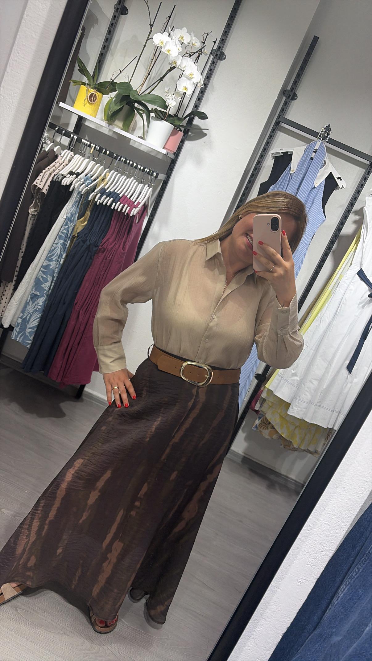 Batik Desenli Dökümlü Şifon Maxi Boy Kemerli Etek