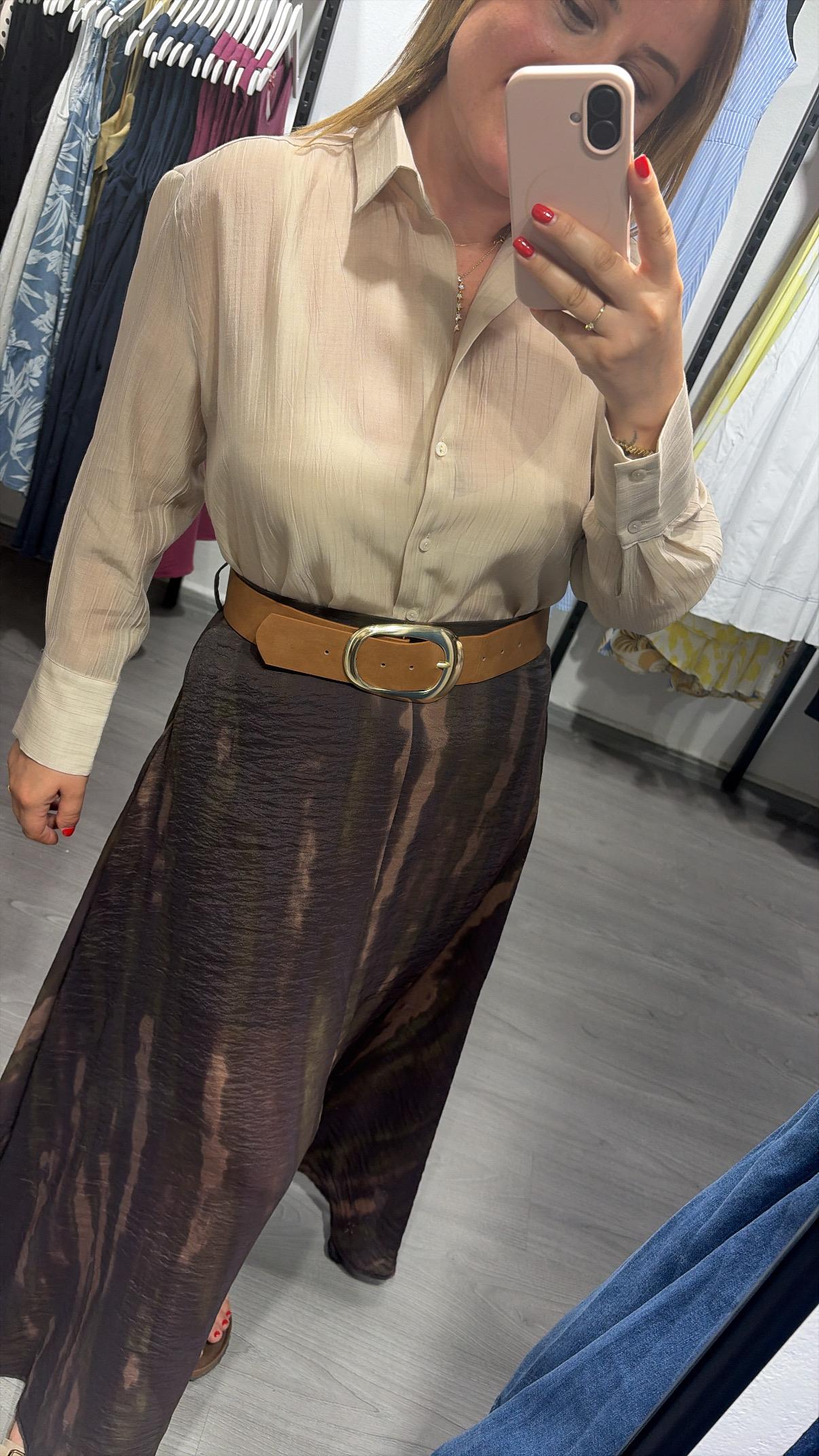 Batik Desenli Dökümlü Şifon Maxi Boy Kemerli Etek