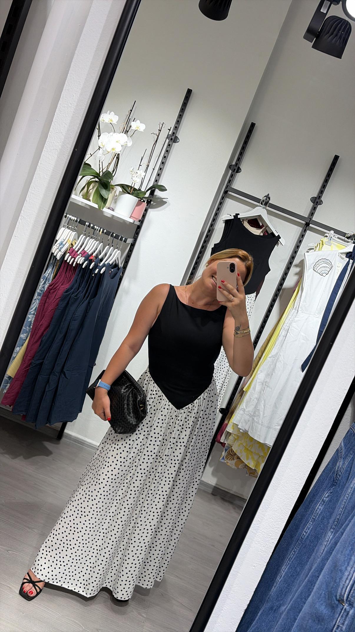 Çift Renkli Puantiyeli Korse Detaylı Maxi Elbise